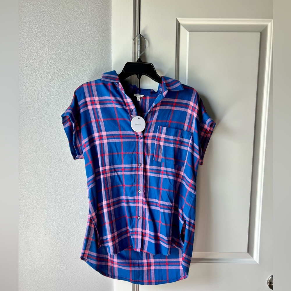 {Vici} Plaid Short Sleeve Top